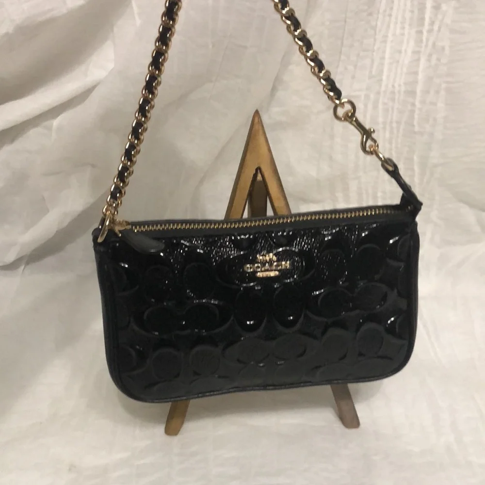 Coach Black Patent Leather Chain Wristlet - Picture 2 of 9